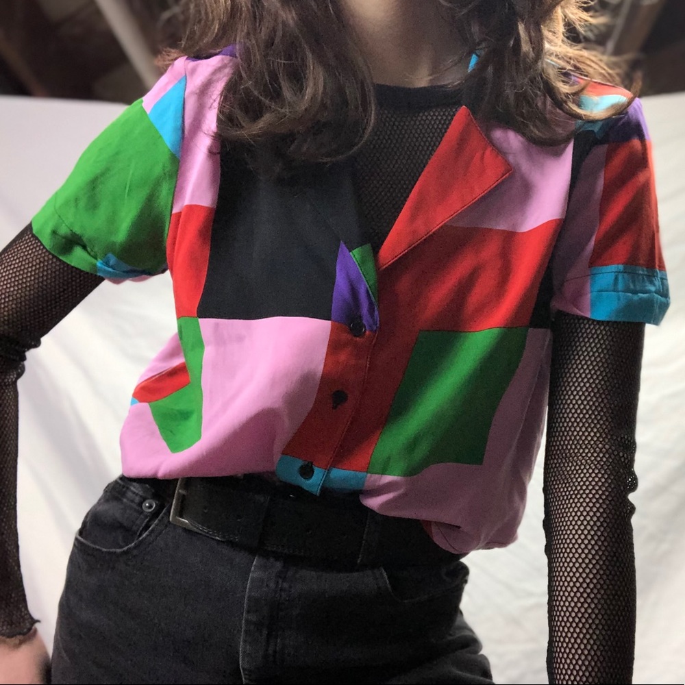 Geometric Abstract Forever 21 Button Up Top
